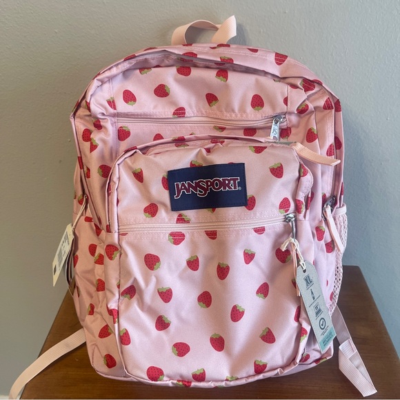 JanSport XL Backpack in Pink with Strawberry 🍓Shower Design